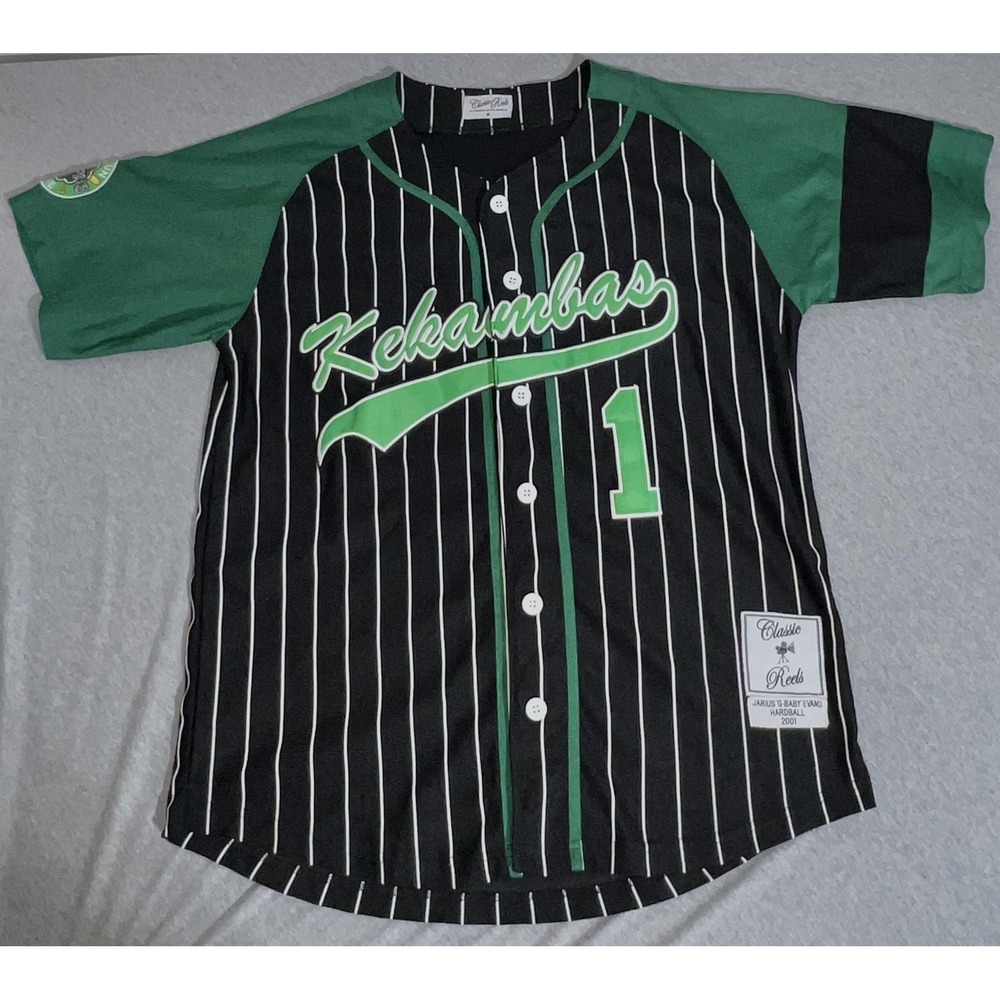 Kekambas Baseball Jersey Mens Medium Black Green Pinstripe Hardball G-Baby Movie